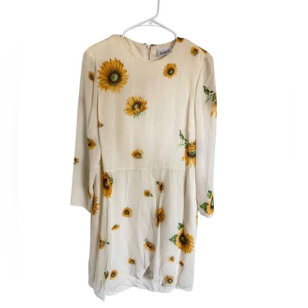 Akris Silk Sunflower Print Long Sleeve Dress